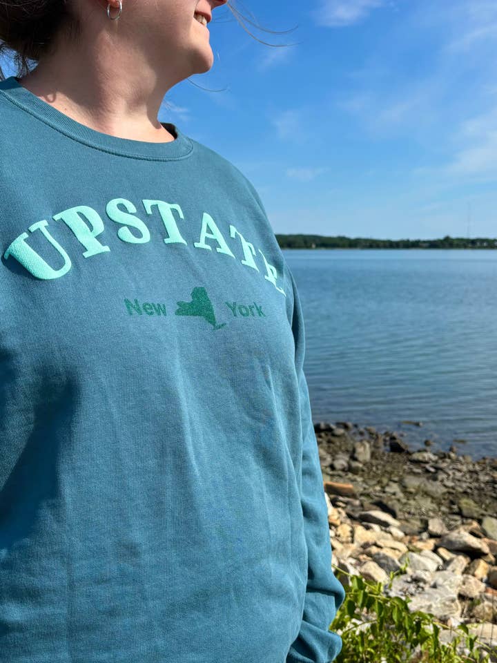 Just Wandering Co. - Wholesale Graphic Sweatshirt - Women's - Upstate New York Teal Puff Print Crewneck – Dyed Ringspun Fleece8