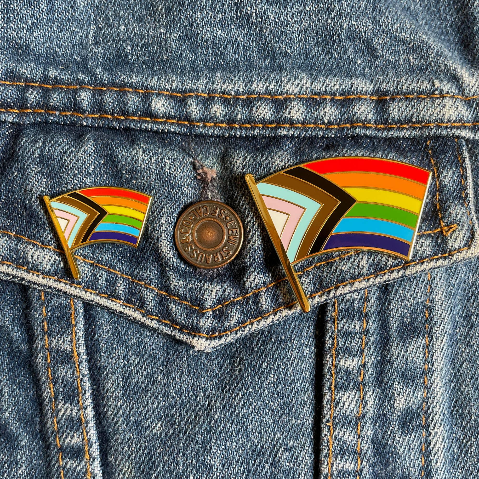 Dissent Pins – wholesale Lapel pin/button – Progress Pride Flag XL Pin2