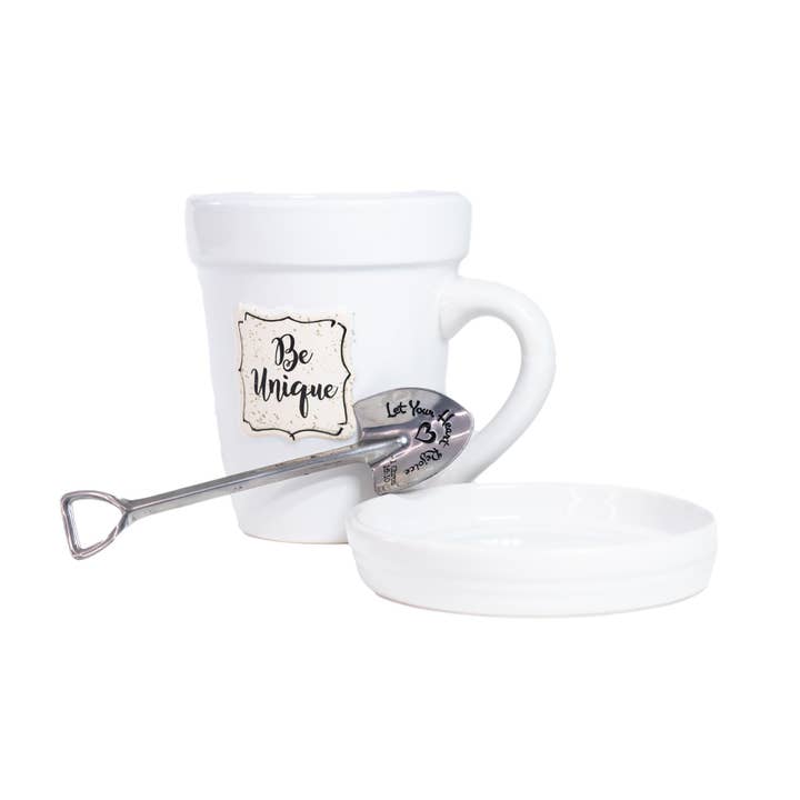 Divinity Boutique - Vente Tasse à café - Mug en pot de fleurs blanc avec Écriture - Be Unique1