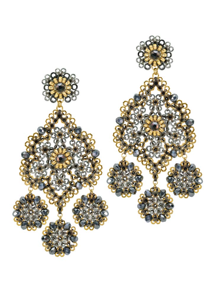 Fancy Chandelier Earrings in Silver, style E24835 for wholesale by Miguel Ases
