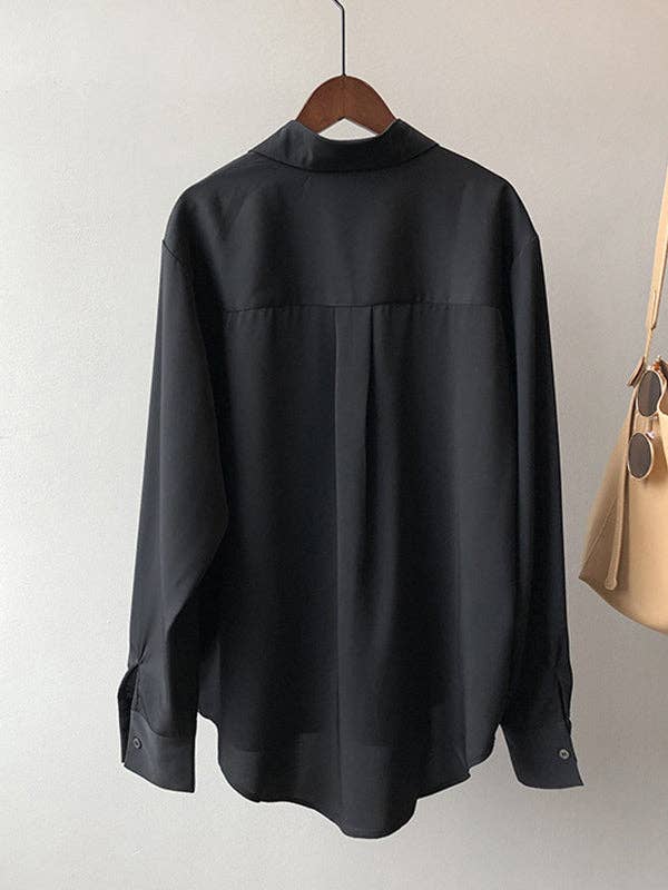 UZ Wholesale Store - Wholesale Button Down Shirt - Women's - Urban Solid Color Lapel Long Sleeves Blouse24