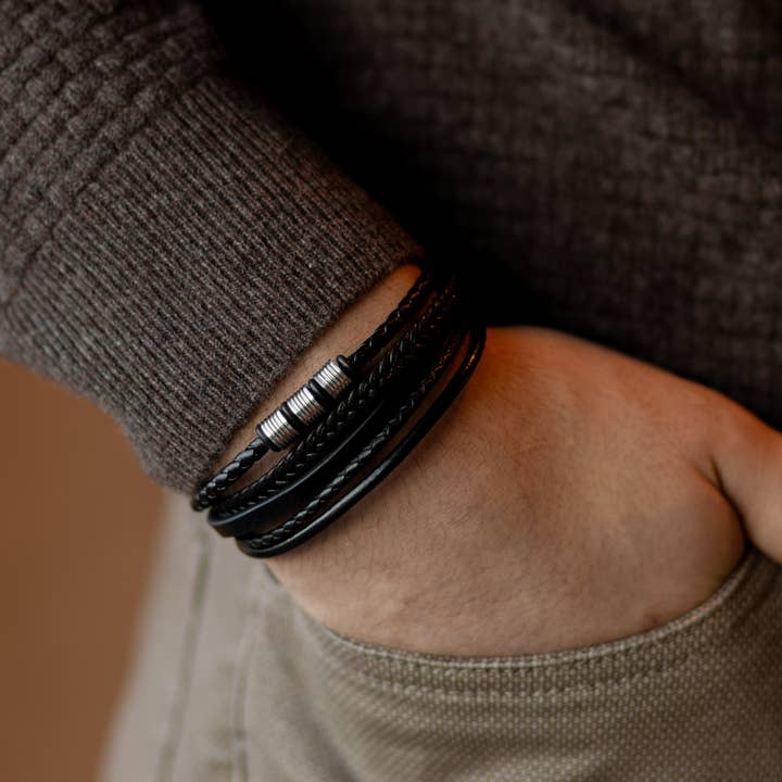 Sedy Jewelry - Wholesale Jewelry - Men's - Men’s Leather Bracelet with Gold or Silver Stainless Steel2