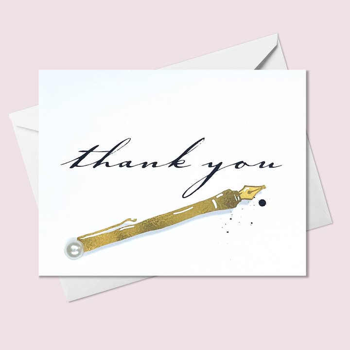 Tarjeta de felicitación Thank You Gold Pen para venta al por mayor de Russell Jeffery Design by Off By Heart Design