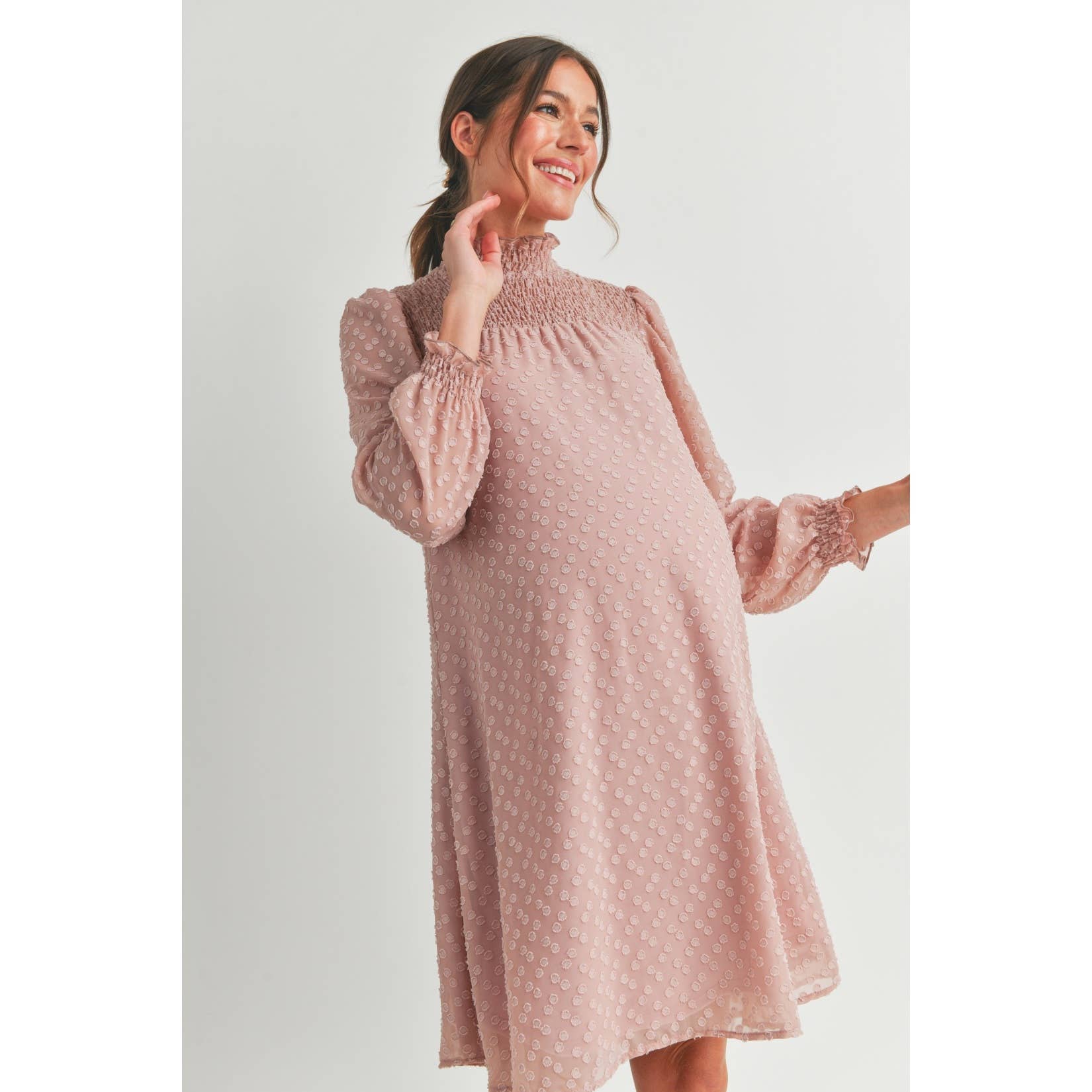 Hello Miz - Wholesale Dress - Maternity - Smocked Long Sleeve Mock Neck Maternity Dress9