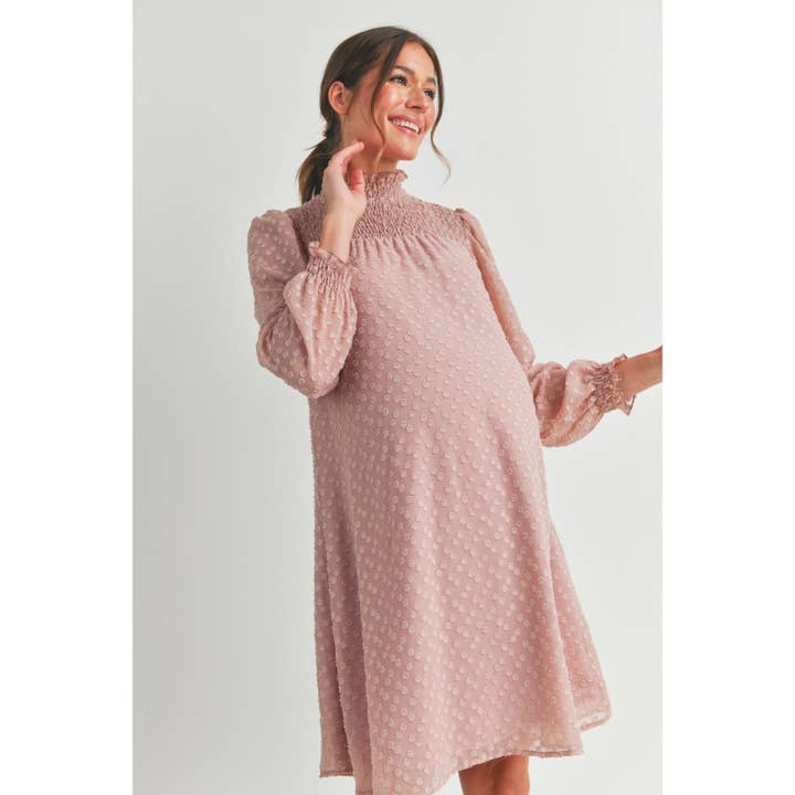 Hello Miz - Wholesale Dress - Maternity - Smocked Long Sleeve Mock Neck Maternity Dress9