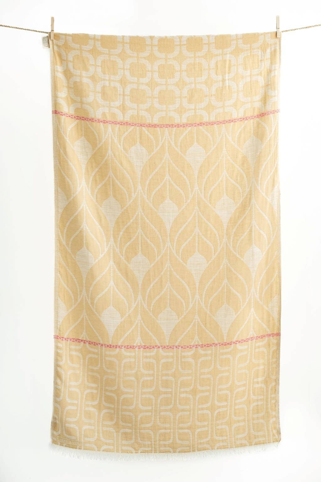 AELIA ANNA - Vente Serviette de plage - Serviette de plage Kissamos couleur moutarde et rouge0