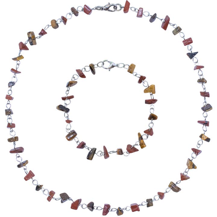Red Jasper and Tiger Eye Gemstone Necklace Bracelet Set for wholesale by Natalia