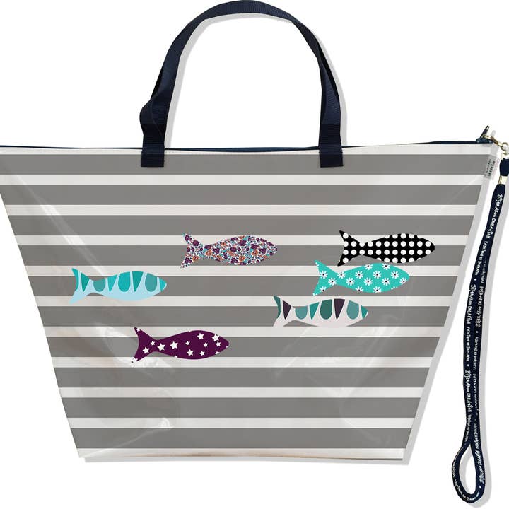 Sac Week End, Grand Sac de voyage Marinière grise poissons pour la vente par BISTRAKOO