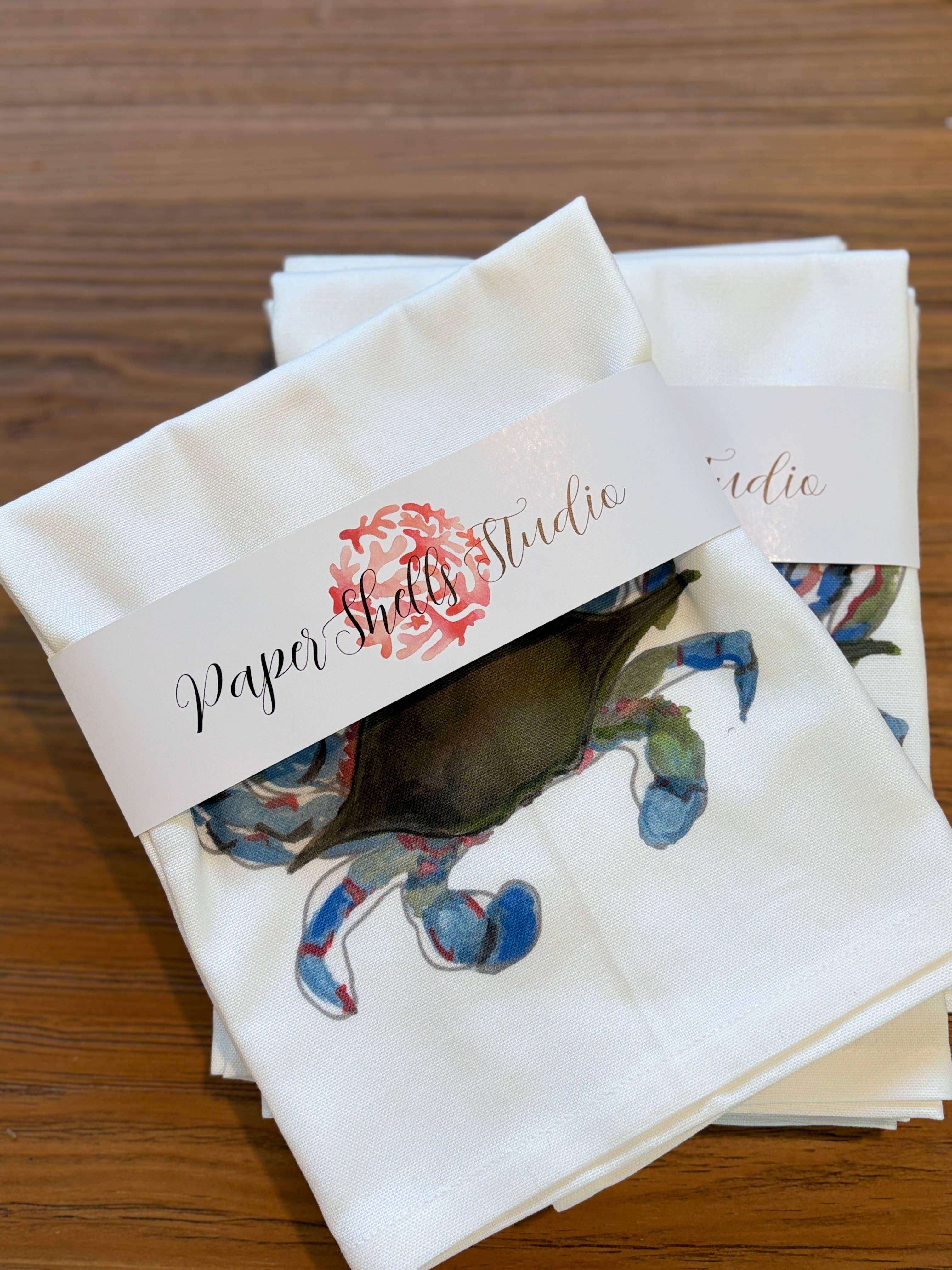 Paper Shells Studio - Wholesale Tea Towel - Blue Crab Linen Tea Towel – 100% Linen with Hanging Loop4