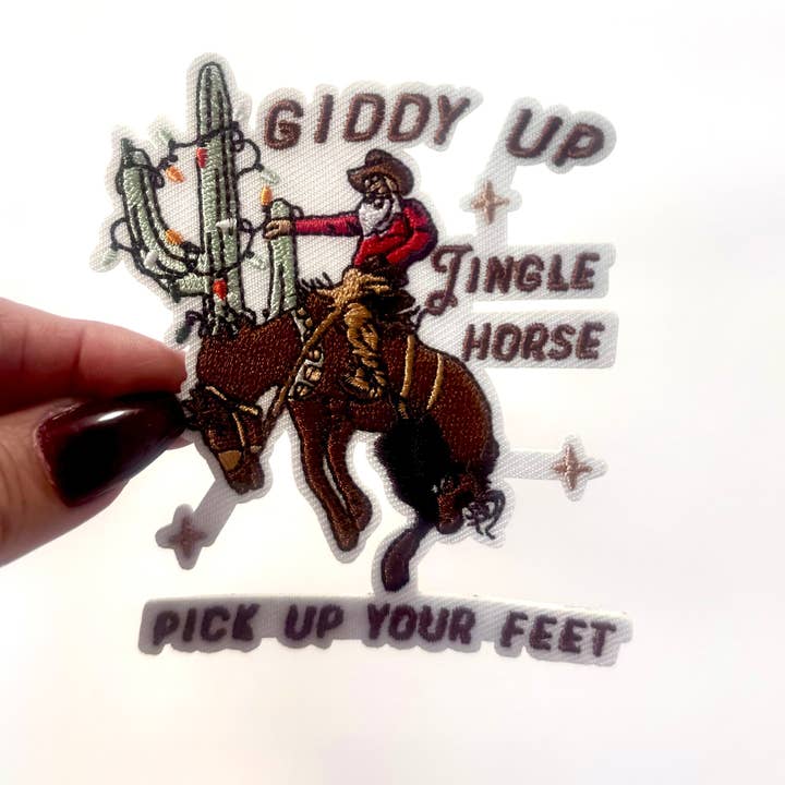 sequinandstiches - Wholesale Patch - Giddy Up Jingle Horse Patch, Christmas Santa Patch, Western Christmas Patch, Cowboy Christmas Patch, Trucker Hat Patch, DIY1