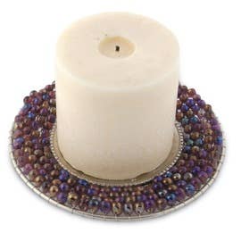 India Handicrafts Inc - Wholesale Pillar Candle - Purple Beaded Pillar Plate, 12