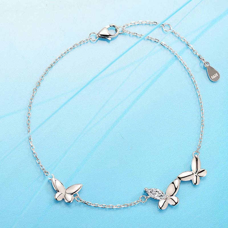 Perimade & Co. LLC - Wholesale Charm/Dangle Bracelet - Cute Triple Butterfly Charm Bracelet in 925 Sterling Silver0