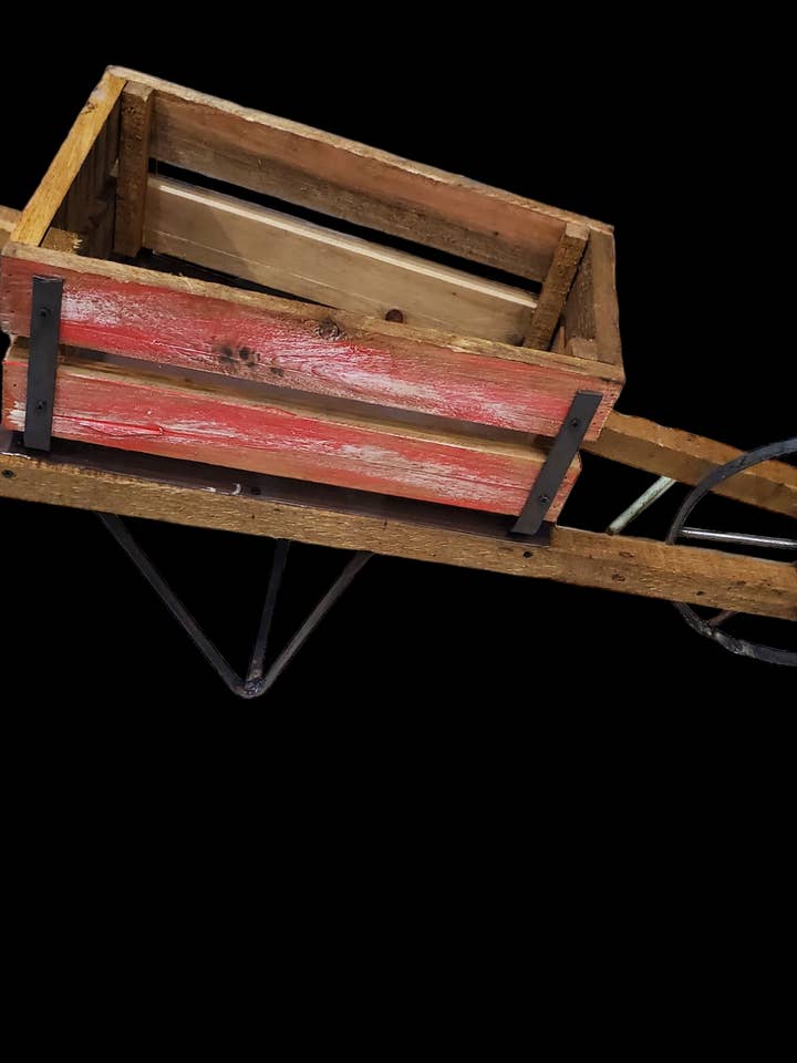 Rustic Decorative Wheelbarrow with Working Wheel for wholesale by Garden Iron And More