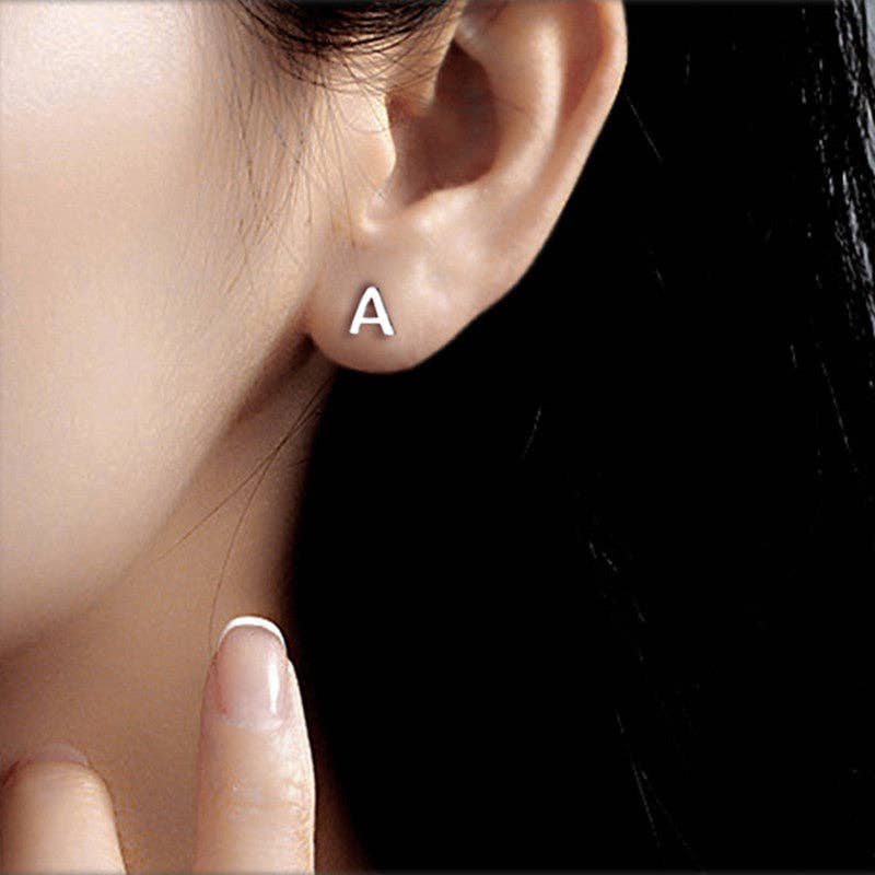 Perimade & Co. LLC - Wholesale Stud/Post Earrings - Dainty Initial Letter Stud Earrings in 925 Sterling Silver0