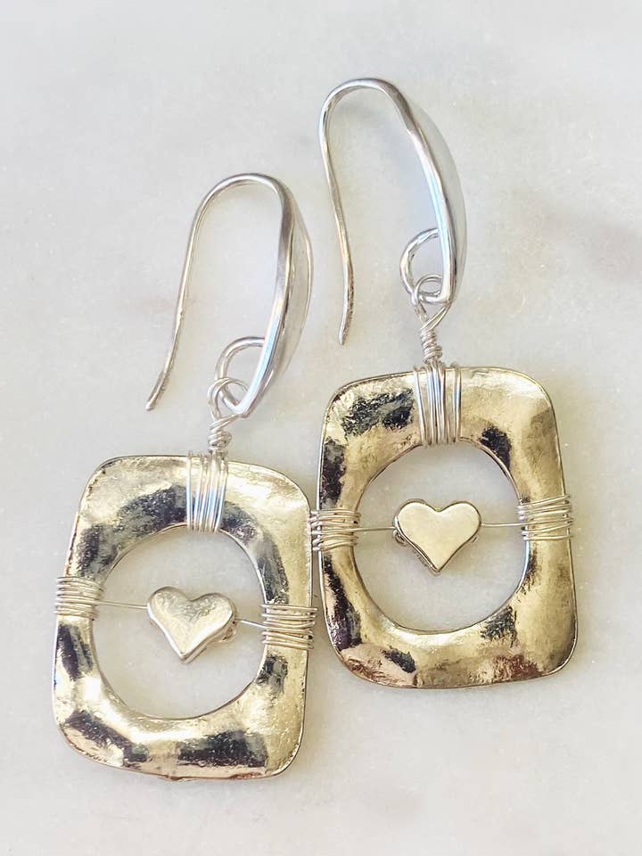 Dainty Heart & Square Earrings for wholesale by Dajana Design