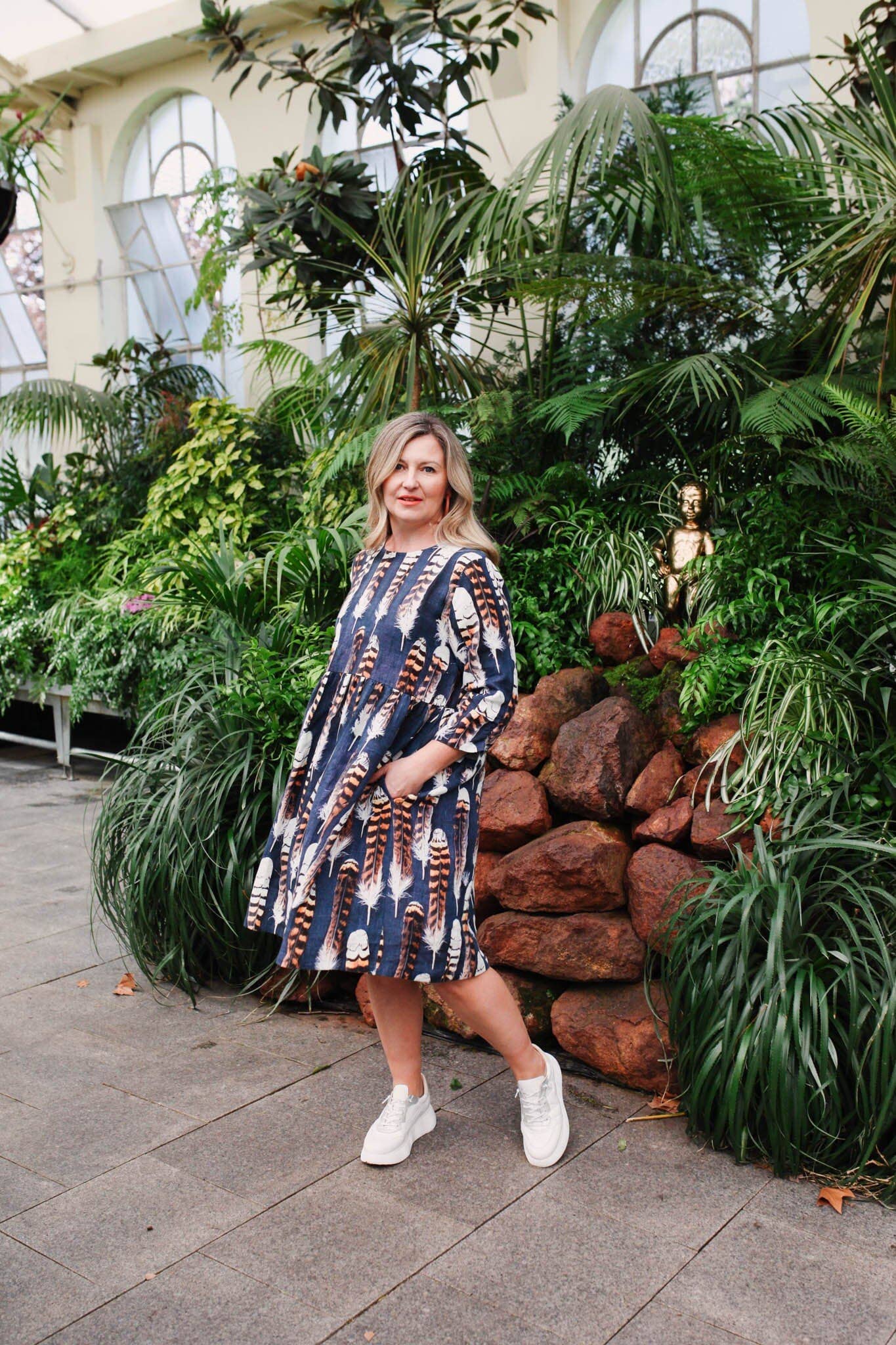 The Spotted Quoll Studio - Wholesale Dress – Women's - Organic Linen Peasant Dress - Kookaburra Feather3