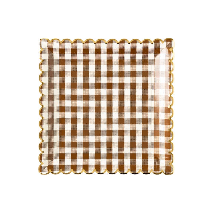 THP1142 - Brown Gingham Scalloped Plate for wholesale by My Mind’s Eye