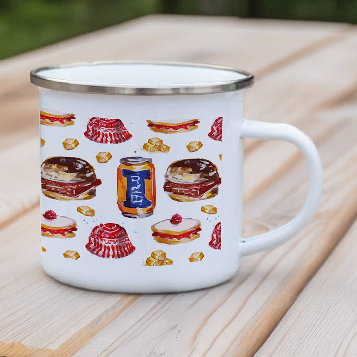 Enamel mug Scottish breakfast funny art for wholesale by Christine Allan artist