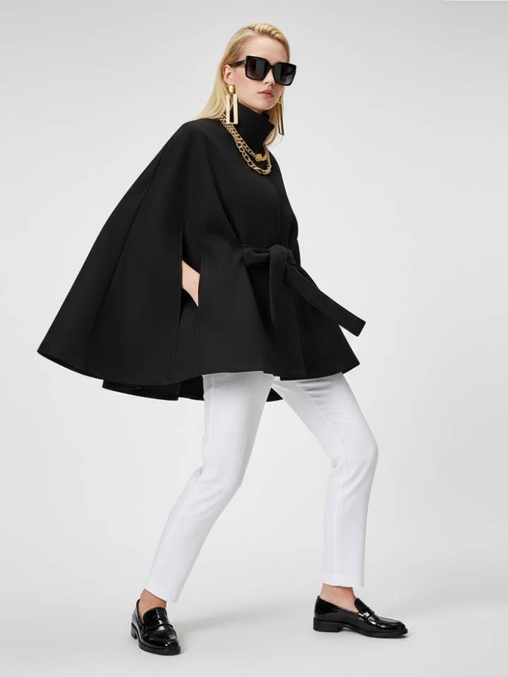 Women's Structured Sash Cape BLACK - PROSPECT HEIGHTS: New Collection COUTURE in BROOKLYN - BYMANYC ® New York for wholesale by BYMANYC NEW YORK