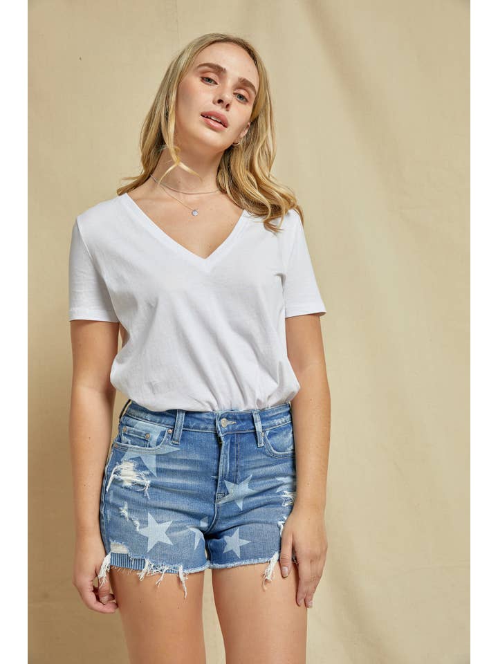 AMERICAN FLAG HIGH-RISE SHORTS WITH STAR PRINT DETAIL for wholesale on Faire