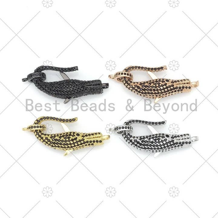 Svart CZ Micro bana krokodil form lås, Krokodil Connector, Armband halsband CZ krokodil lås,13x30mm, SKU #Y506 för wholesale av BestBeads&Beyond