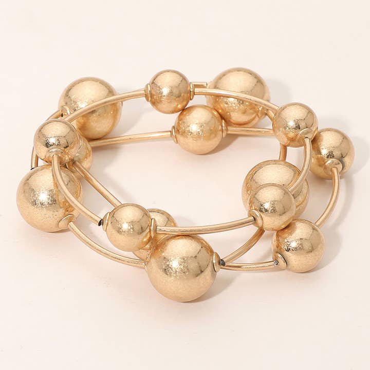 3PCS - Metal Ball Station Stretch Bracelets for wholesale by Sensibling Corp.