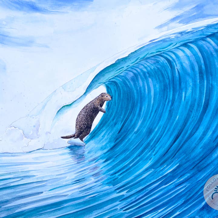Impression d'art "Loutre de mer surfeuse" pour la vente par Follow the Sun