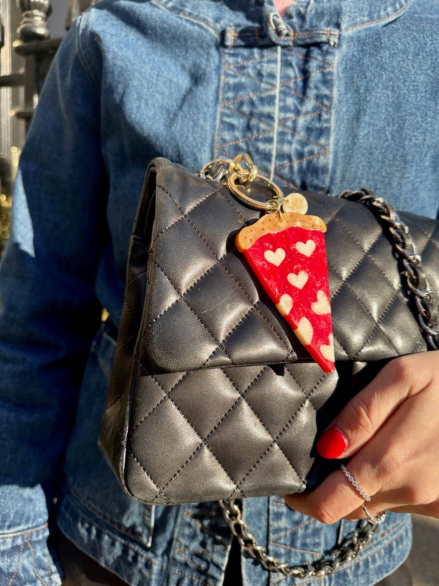 Solar Eclipse – wholesale Keychain – Women's – Hand-Painted Pizza Slice Bag Charm + Keychain | Eco-Friendly3