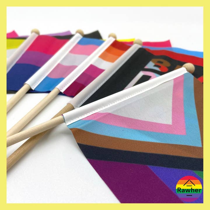 RAWHER - Venta al por mayor Bandera y manga de viento - Paquete Variado de Banderas de Mano del Orgullo5