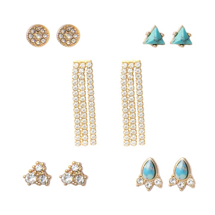 Conjunto de pendientes de oro con cristales y flecos turquesa para venta al por mayor de Kevia