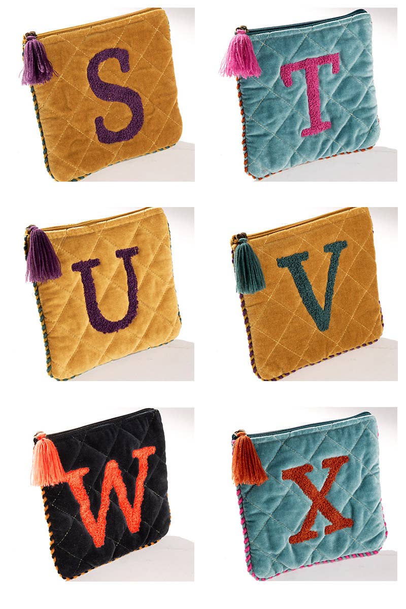 Urbanista - Wholesale Clutch Bag - Women's - Hand Embroidered Initial Velveteen Pouch3