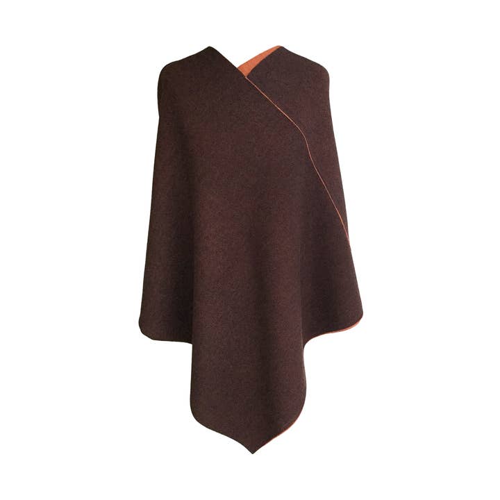 TrianglePoncho reversível grosso - vermelho/castanho/laranja por atacado de austriandesign.at