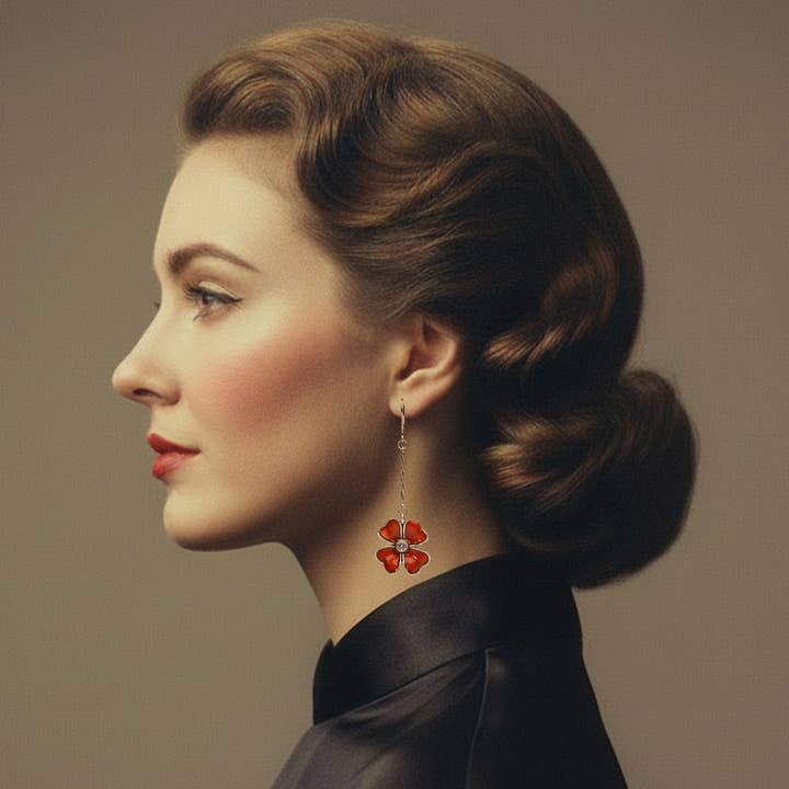 Large Burgundy Floral earrings: Handmade flower drop earrings for wholesale by Lovett & Co