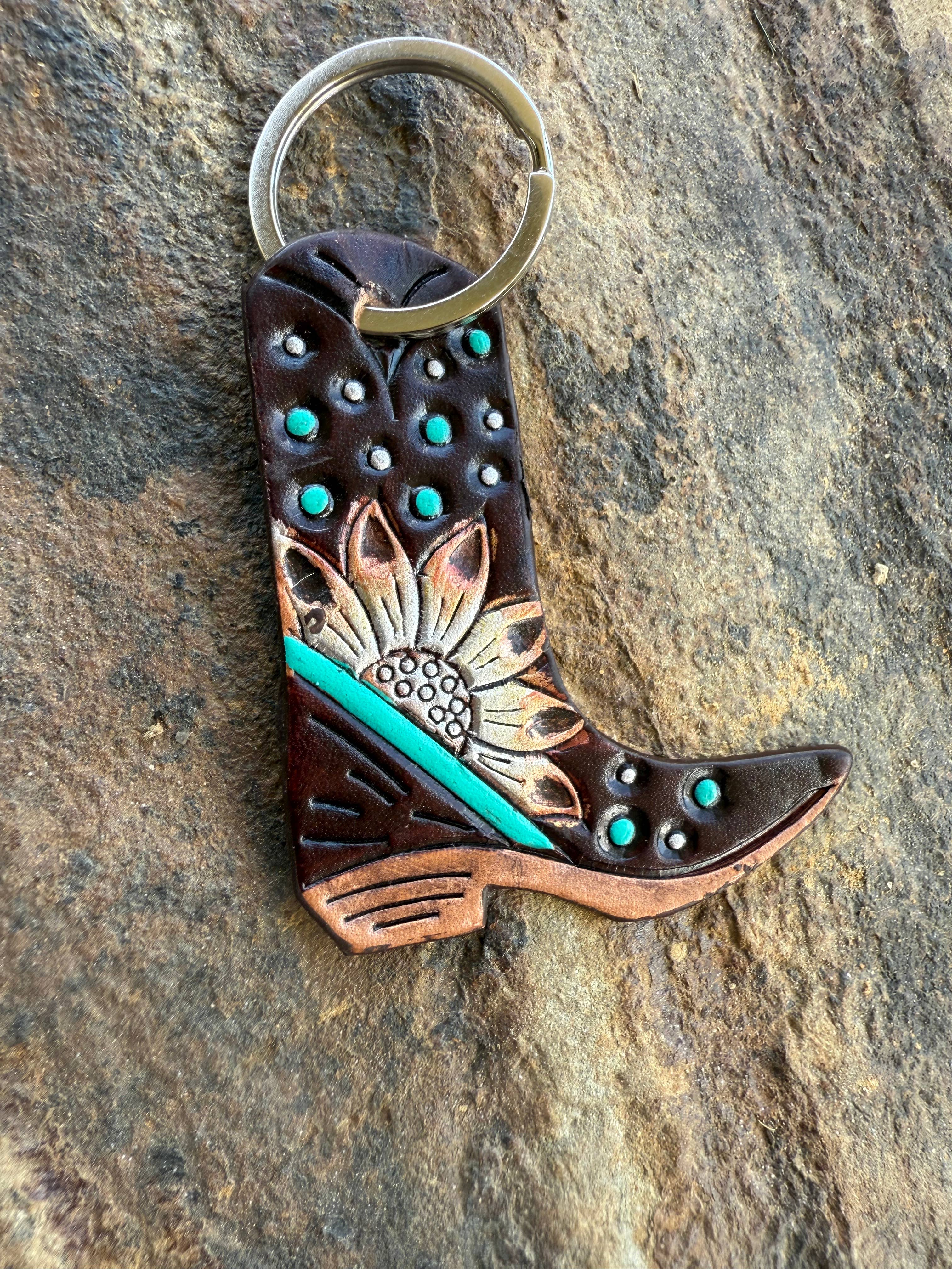 Texas Western Cowhide Bags and More - Wholesale Keychain - Women's - Leather Boot Hand Painted Keychain, Charm0
