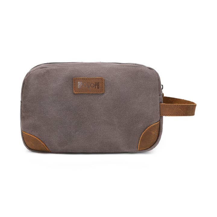 TOM - Toilettas van echt leer en gecoat canvas - Grijs voor wholesale door apocope.paris