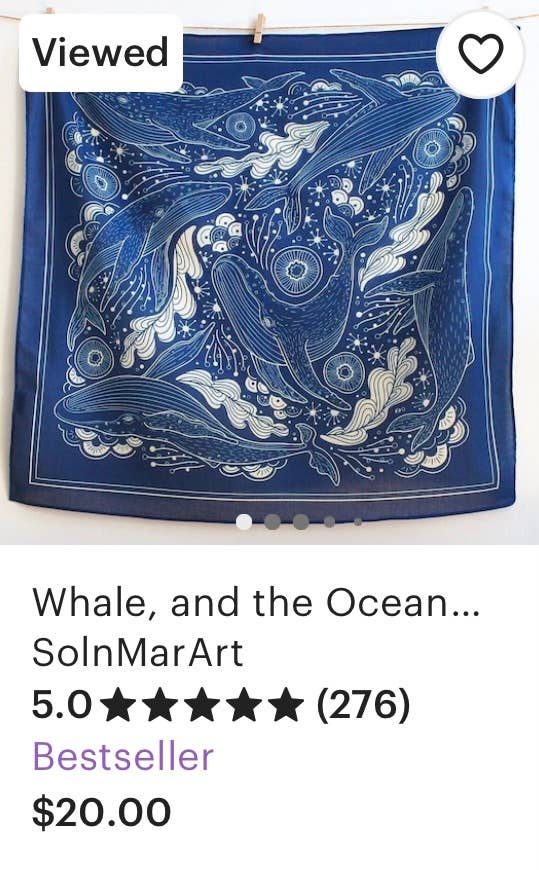 sol&mar art co. - Wholesale Bandana - Unisex - Whale, and the Ocean Bandana Scarf (Navy)11