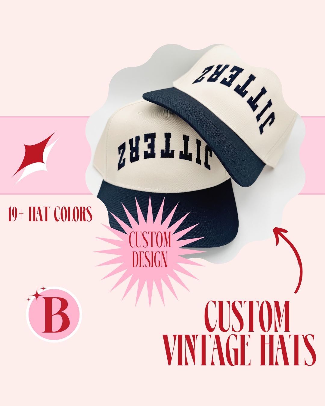 The Babe Co. - Wholesale Baseball Cap - Women's - CUSTOM Upside Down Vintage Embroidered Hat 0