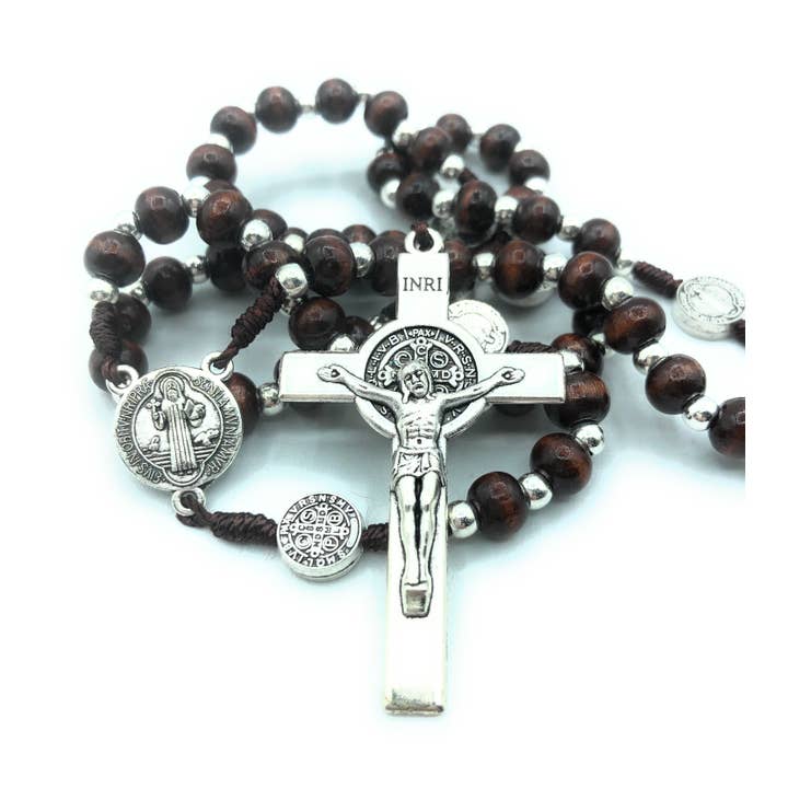 Costa Articoli Religiosi - Wholesale Prayer beads necklace - Saint Benedict wooden rosary with purse1