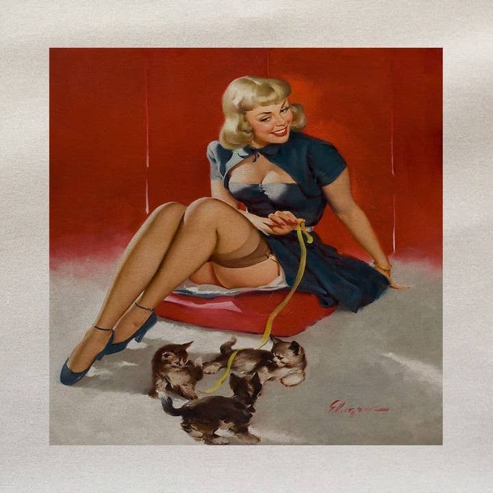 Hills Of Fabric - Wholesale Fabric - Pin Up Girl Kittens Printed Fabric Panel