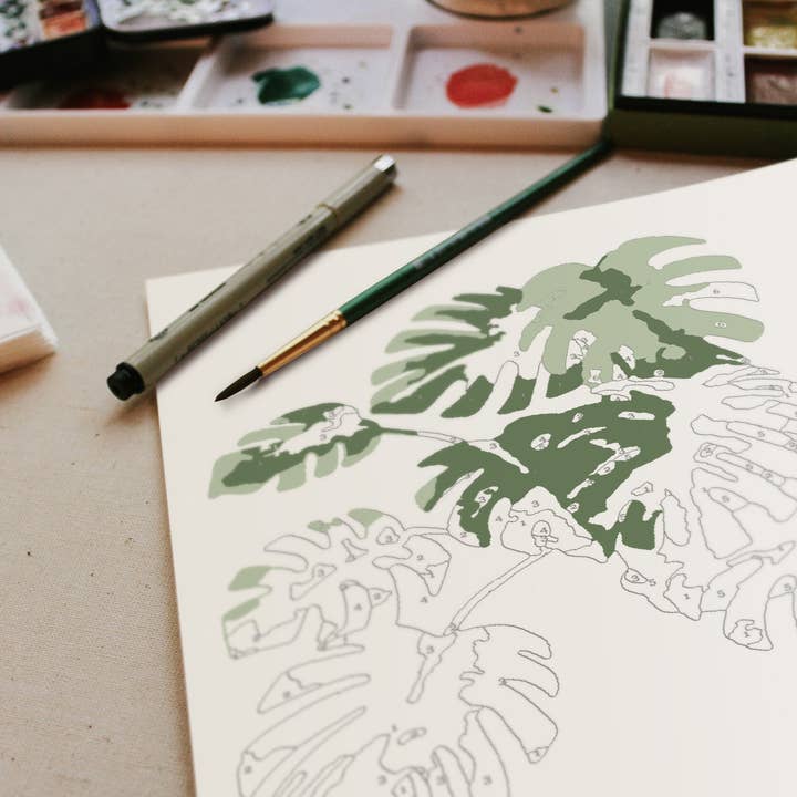 Cate Paper Co. - Wholesale DIY Craft Kit - Tropical Plants Paint-By-Numbers kit