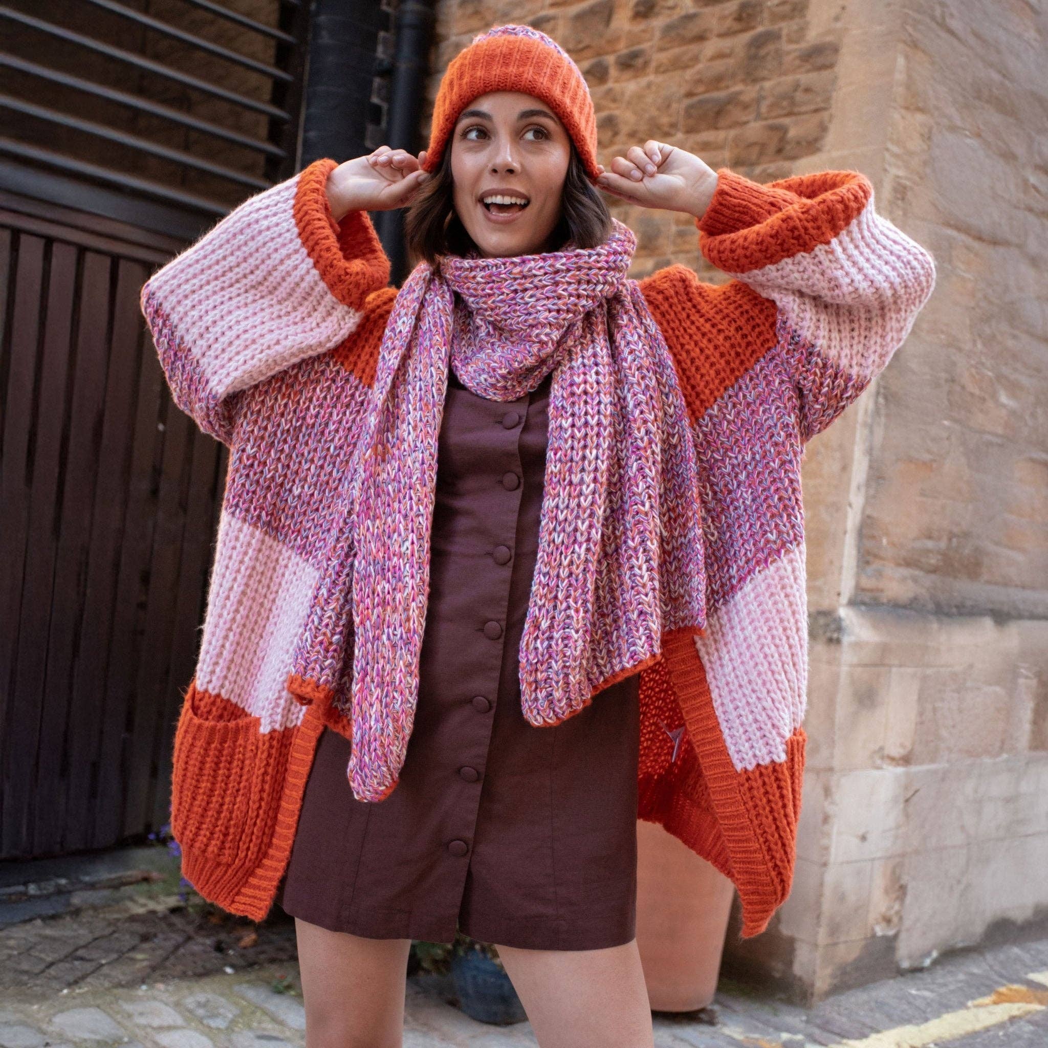 Cara & The Sky - Wholesale Cardigan - Women's - Janie Oversized Chunky Stripe Cardigan - Orange20