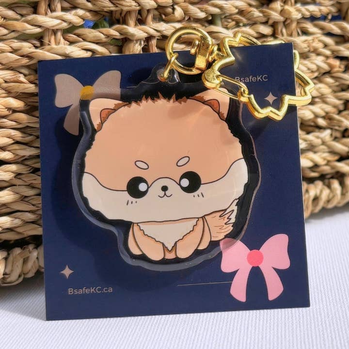 Light Brown Pomeranian Acrylic Dog Keychain | Handmade Charm | Cute Animal Lover Pet Loss Memorial Gift for wholesale by BsafeKC