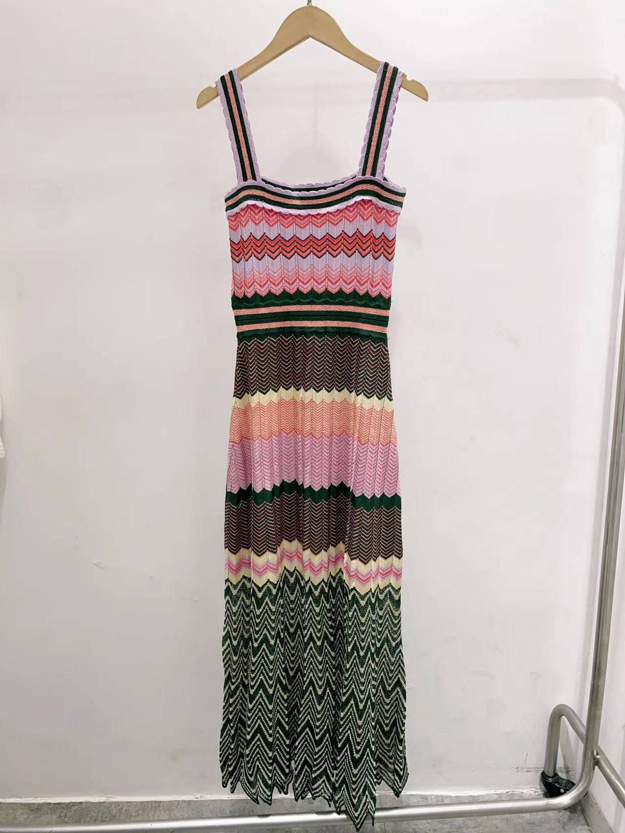 Multi Colored DR331 Retro Pleated Knit Dress - Spring/Summer Chic for wholesale on Faire7