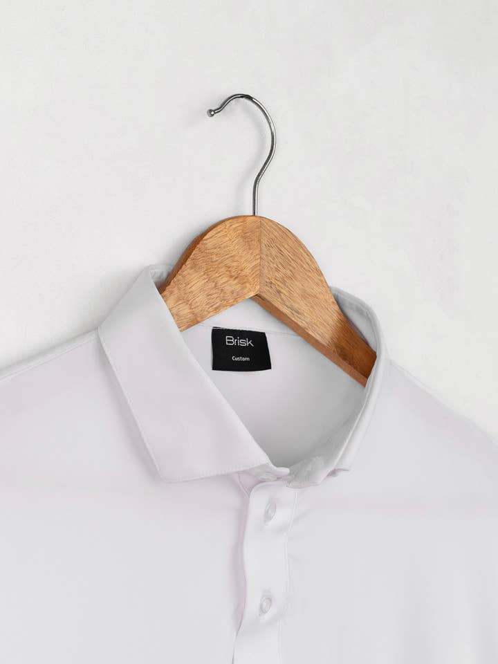 BRISK - Wholesale Polo – Men’s - White Performance Jersey 4 Way Super Stretch Polo Half Sleeves Shirt - Wrinkle Free3