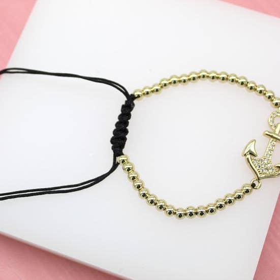 Adjustable Bead Bracelet With Anchor Charm (I144-146) for wholesale by MIA Jewelry