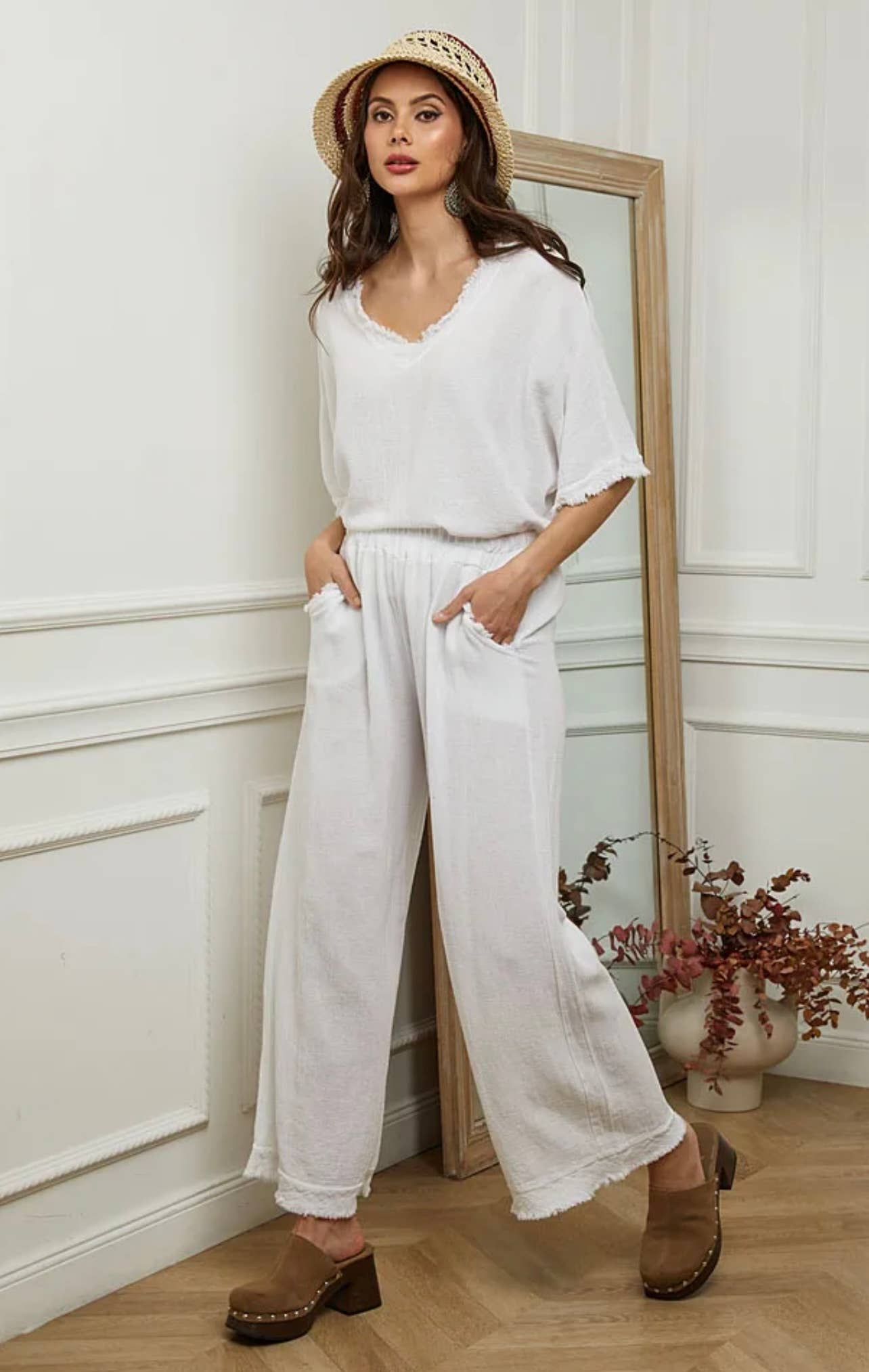 LÉA & LUC – Calças - Mulher por atacado – Calças em 50% Linho 50% Algodão REF. 93396