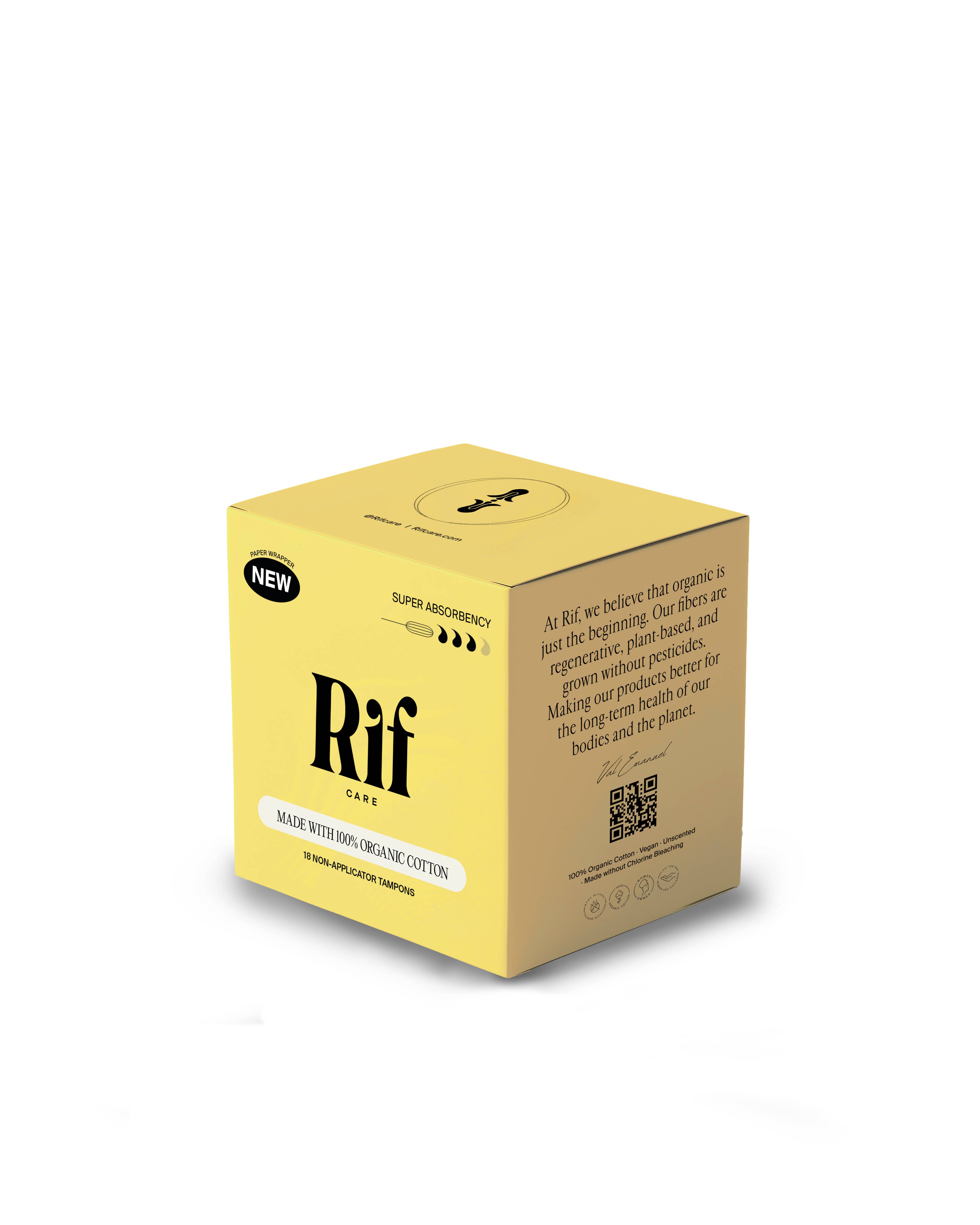 Rif Care - Wholesale Tampon - Super Absorbency Organic Non-Applicator Tampons (18 ct)