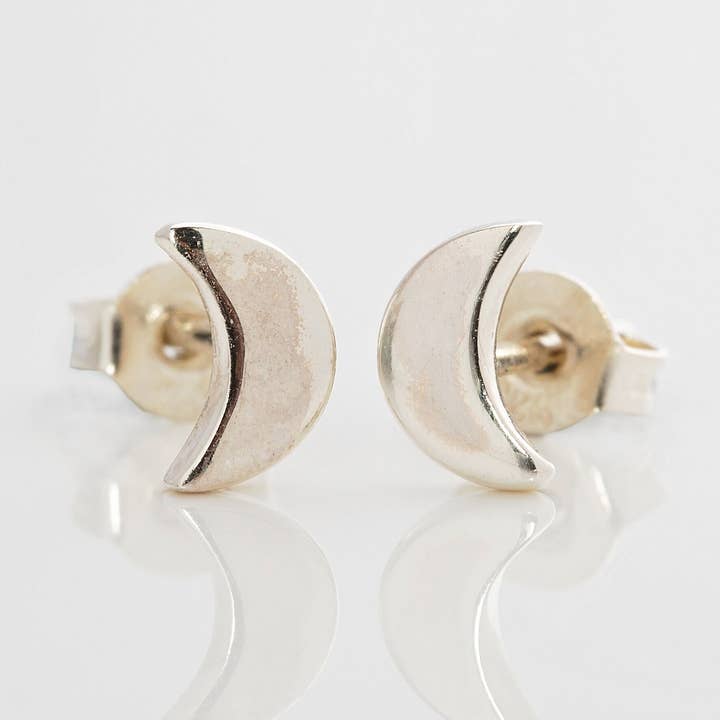 Moon Earrings. Sterling Silver Studs, Crescent moon - Ava for wholesale by Koko