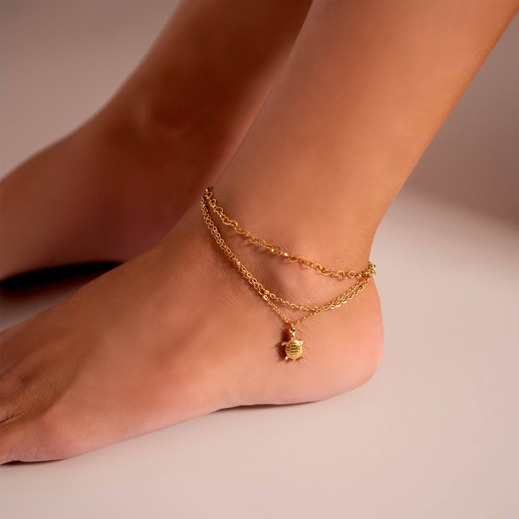 WJW - Wholesale Anklet - 18K Gold PVD Stainless Steel Sea Turtle Charm Anklet9