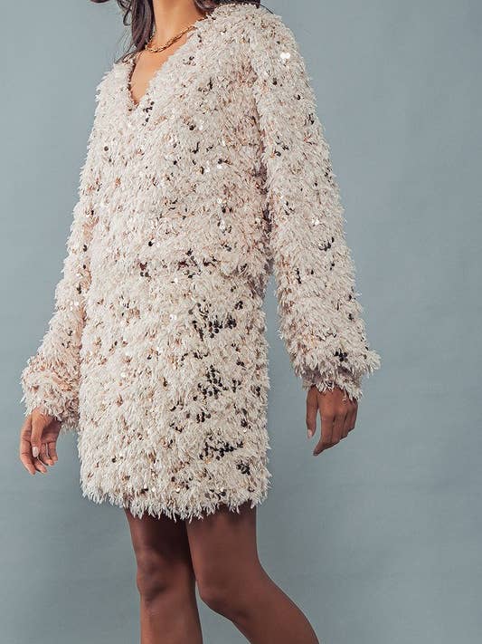 CREAM FUZZY SEQUIN SWEATER TOP for wholesale on Faire